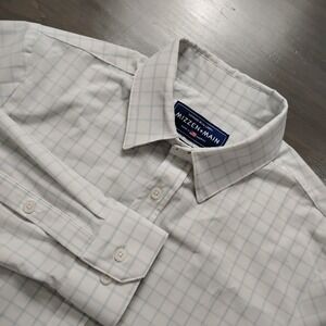 Mizzen + Main Shirt Men's XL White Blue Windowpane Trim Fit Non Iron Button Up
